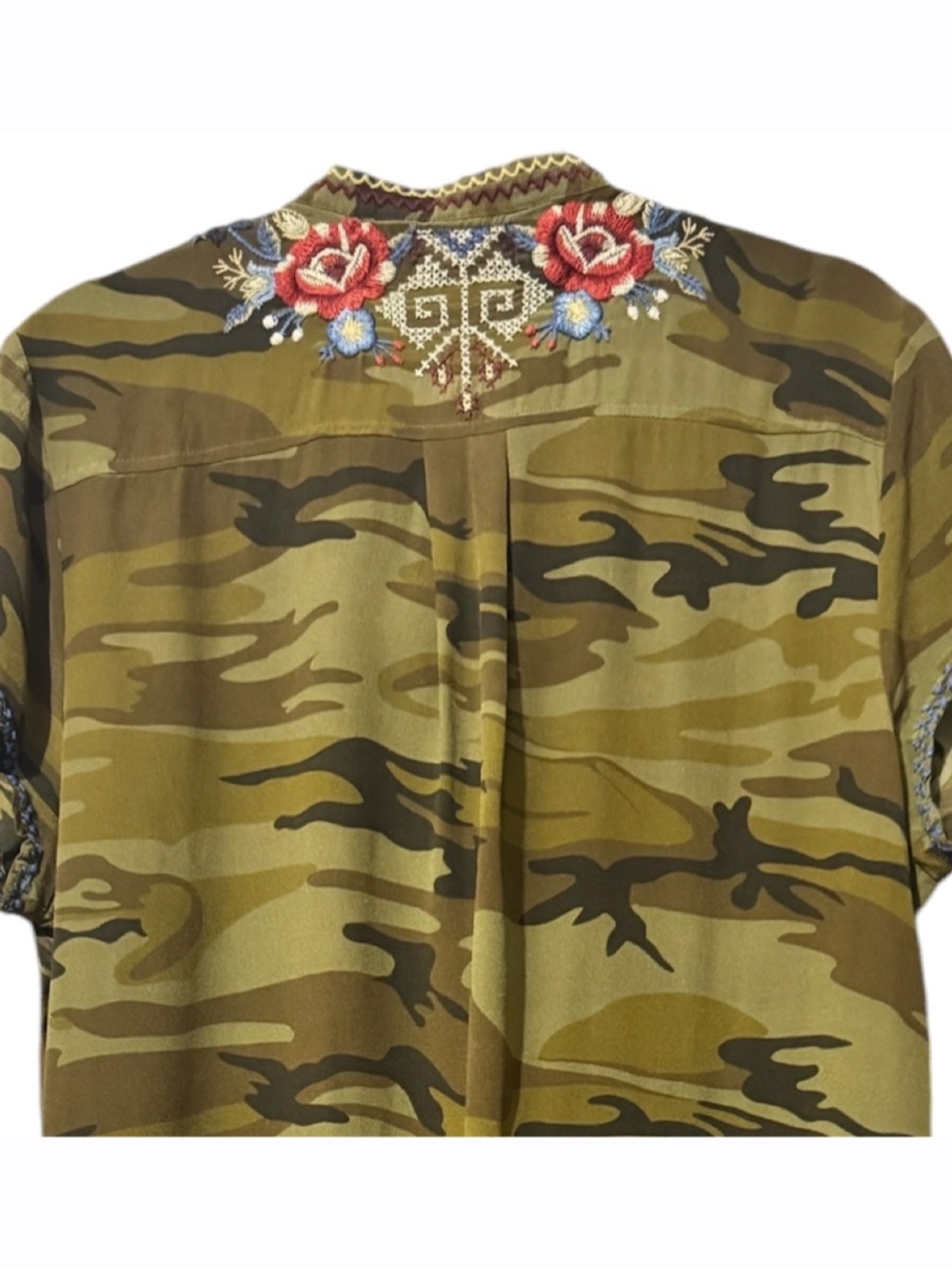 Johnny Was Workshop Ronnie Camo Embroidered Tunic Dress Floral Boho Large - Picture 6 of 8